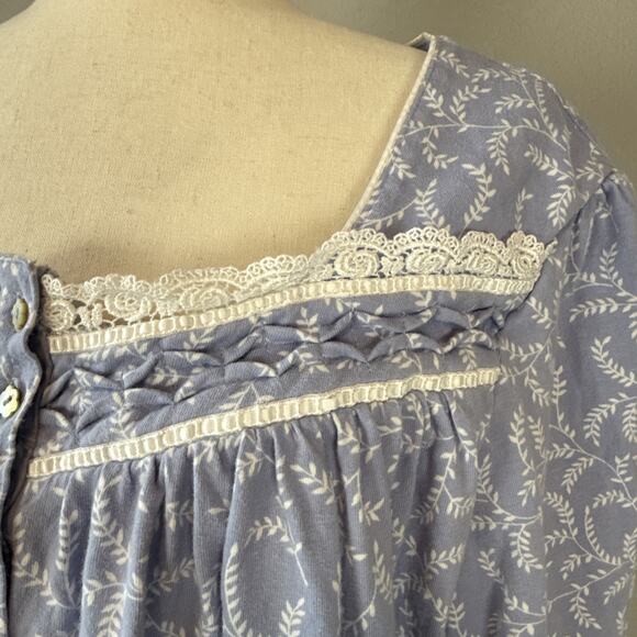 Eileen West Blue Floral Cotton Jersey Knit Nightgown Plus Size 2X Long Sleeve - Picture 3 of 9